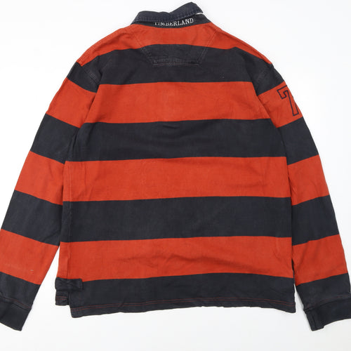 Timberland Earthkeepers Men's Red Navy Striped Long Sleeve Polo L Regular Fit