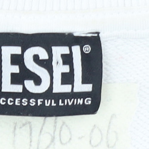 Diesel Mens White XL Pullover Sweatshirt Graphic Print Logo Jumper