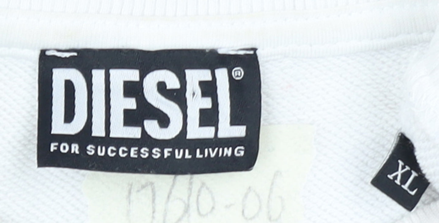 Diesel Mens White XL Pullover Sweatshirt Graphic Print Logo Jumper