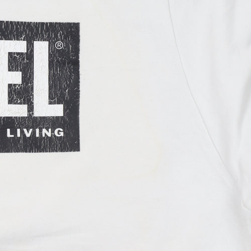 Diesel Mens White XL Pullover Sweatshirt Graphic Print Logo Jumper