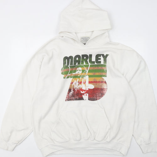 Bob Marley Men's White XL Pullover Hoodie Graphic Print Fleece