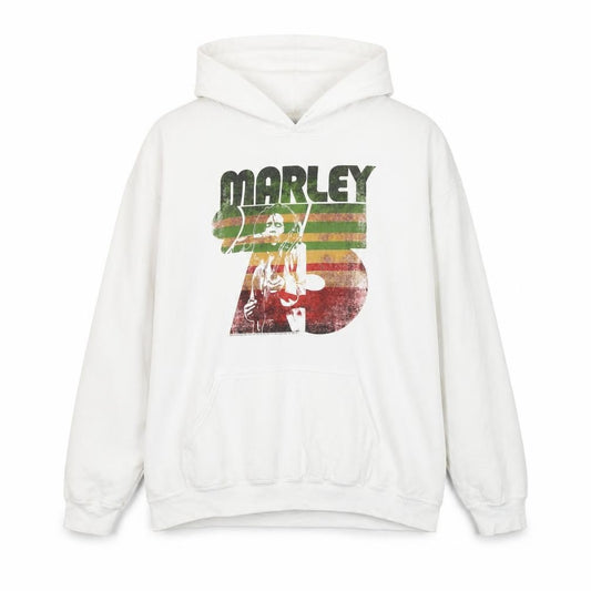 Front view of Bob Marley Men's White XL Pullover Hoodie Graphic Print Fleece