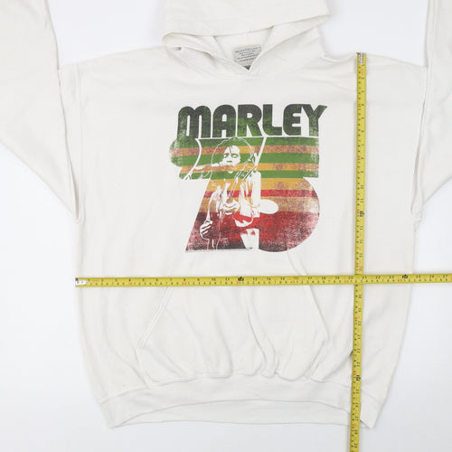Bob Marley Men's White XL Pullover Hoodie Graphic Print Fleece