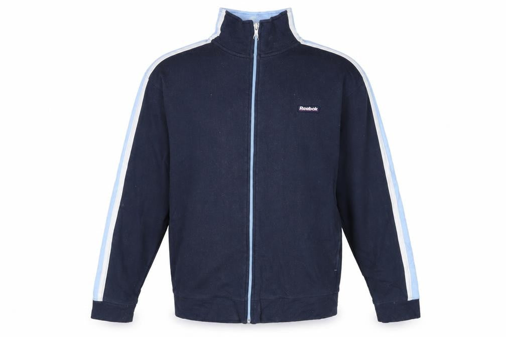 Reebok Mens Blue Track Jacket L Retro Full Zip Lightweight Sportswear