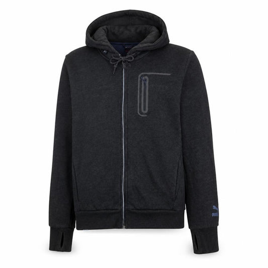 Front view of Puma Men's Black Full Zip Hoodie, size M, Sports Fleece Sweatshirt