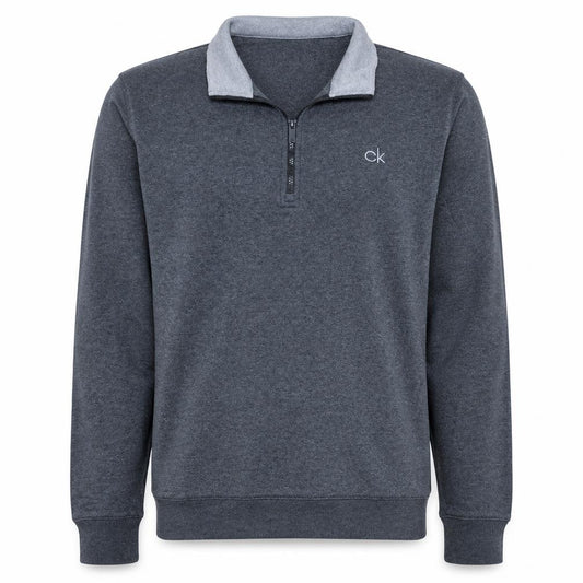 Front view of Calvin Klein Men’s Grey 1/4 Zip Golf Sweatshirt XL Regular Fit