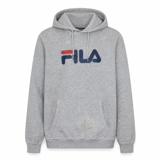 Front view of Fila Men's Grey Pullover Hoodie XS Logo Graphic Cotton Blend