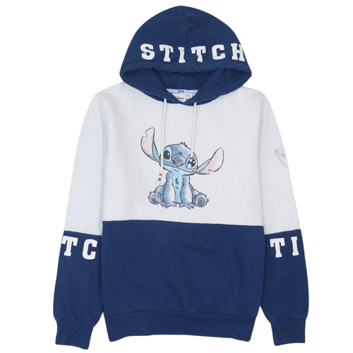 Disney Women Blue & White Stitch Hoodie Size S Pullover Sweatshirt