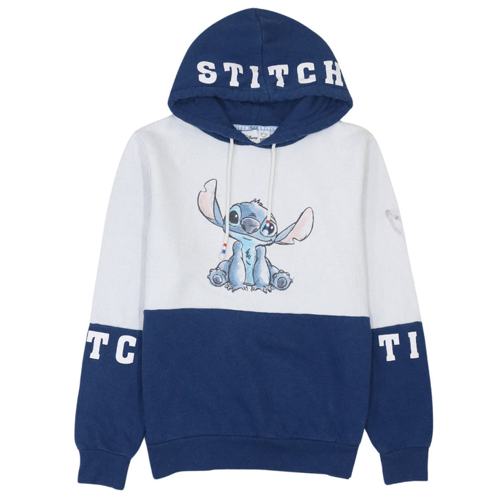 Disney Women Blue & White Stitch Hoodie Size S Pullover Sweatshirt