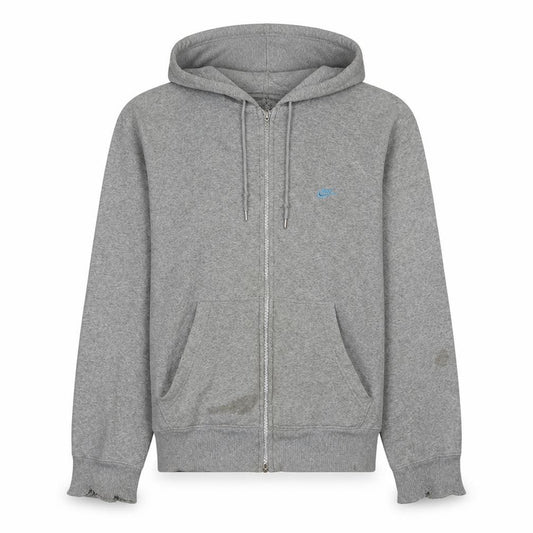 Front view of Nike Men's Grey Full Zip Hoodie M Sportswear Fleece Sweatshirt