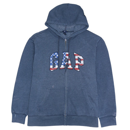 GAP Mens Blue Full Zip Hoodie XL Fleece Patriotic Logo Sweatshirt