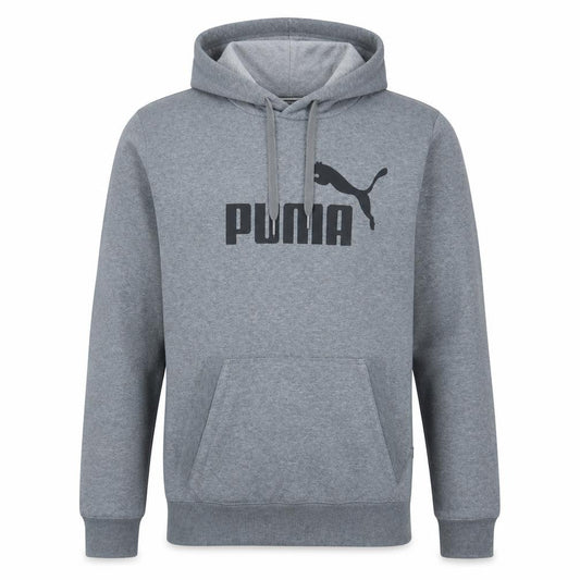 Front view of Puma Men's Grey Small Pullover Hoodie with Logo Print