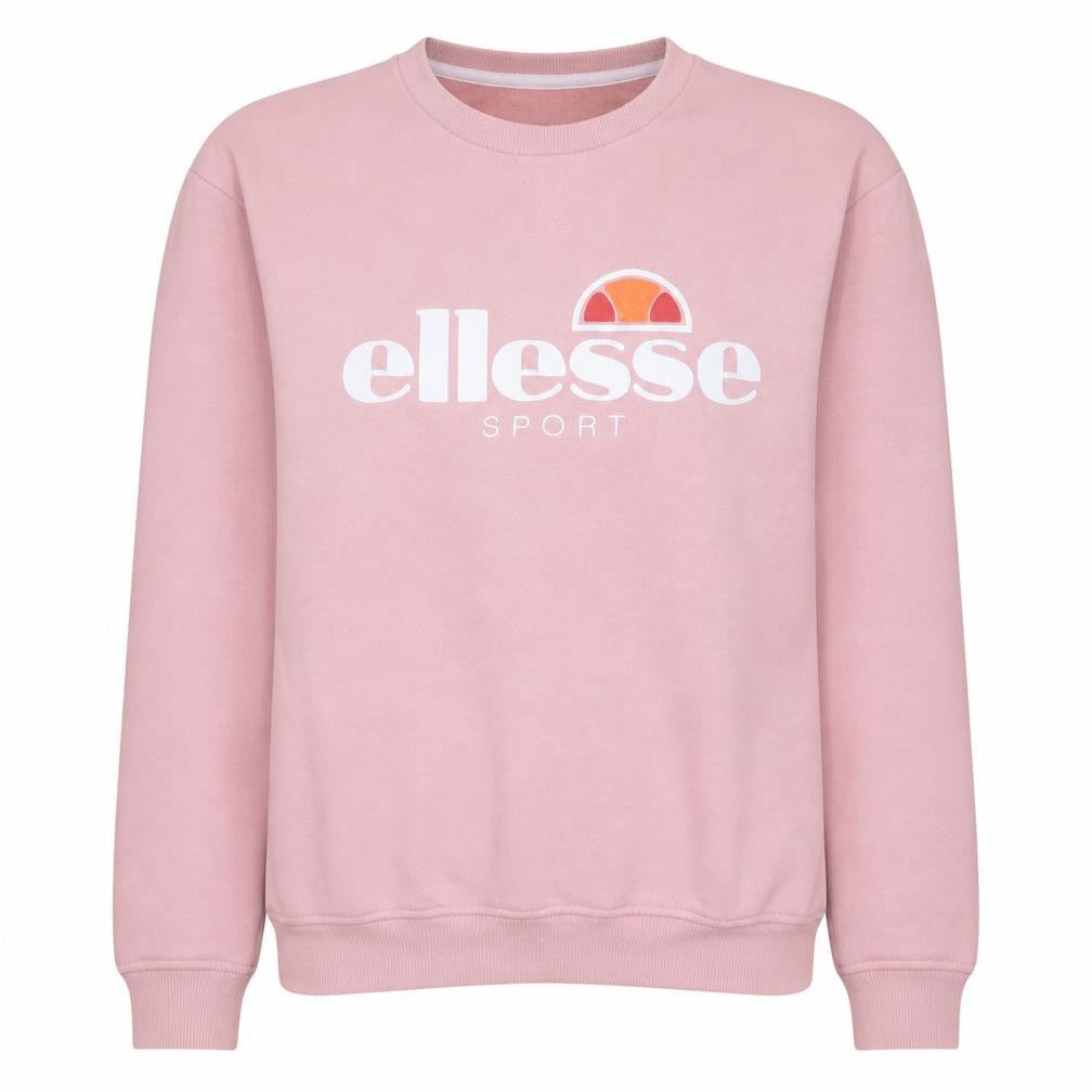 Front view of Ellesse women’s pink crew neck pullover sweatshirt uk 10
