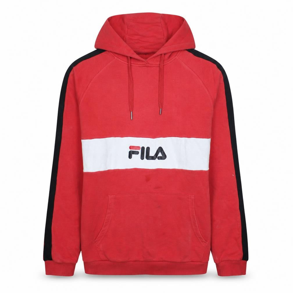 Front view of Fila Women's Red Pullover Hoodie Medium Cotton Blend Logo Style