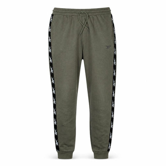 Front view of Reebok Men’s Green Joggers L Logo Side Stripe Regular Fit Tapered Sweatpants