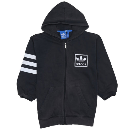 Adidas Womens Black Full Zip Hoodie Small Trefoil Logo Cotton Blend