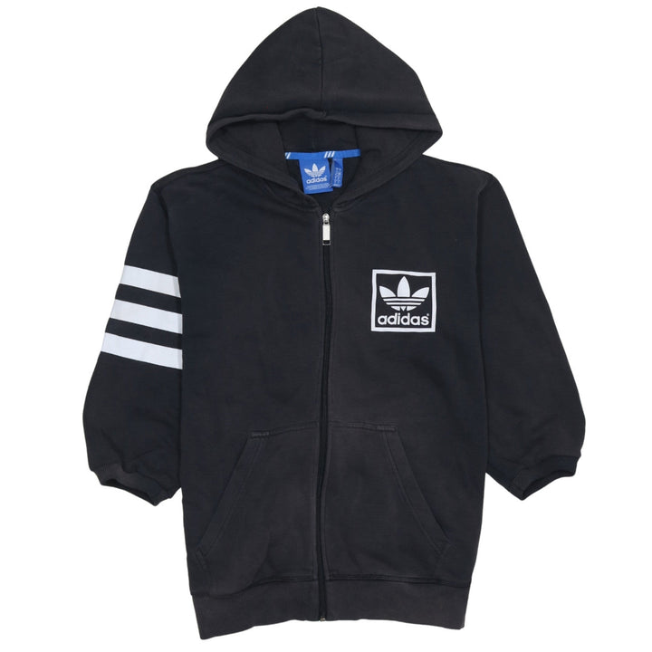 Adidas Womens Black Full Zip Hoodie Small Trefoil Logo Cotton Blend