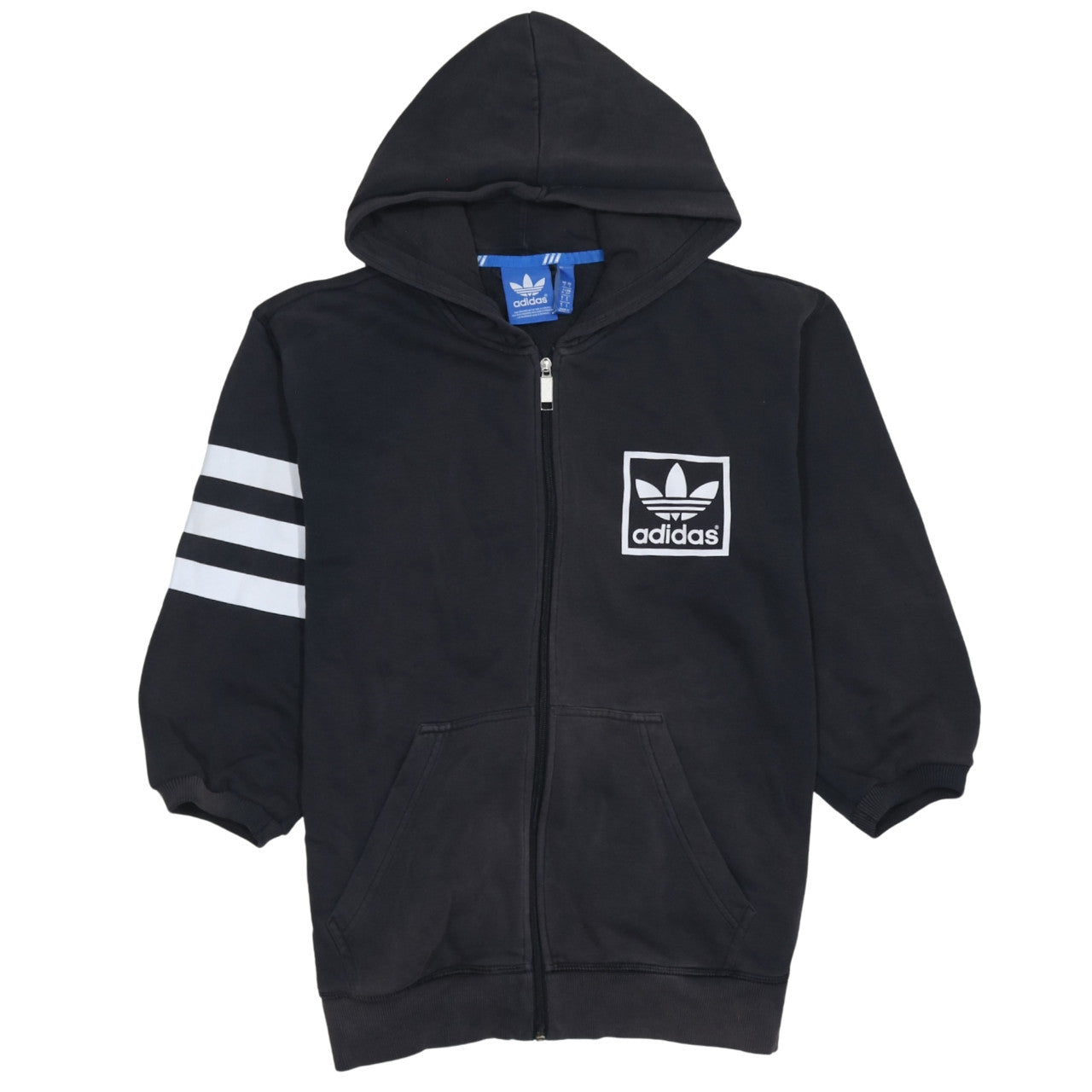 Adidas Womens Black Full Zip Hoodie Small Trefoil Logo Cotton Blend