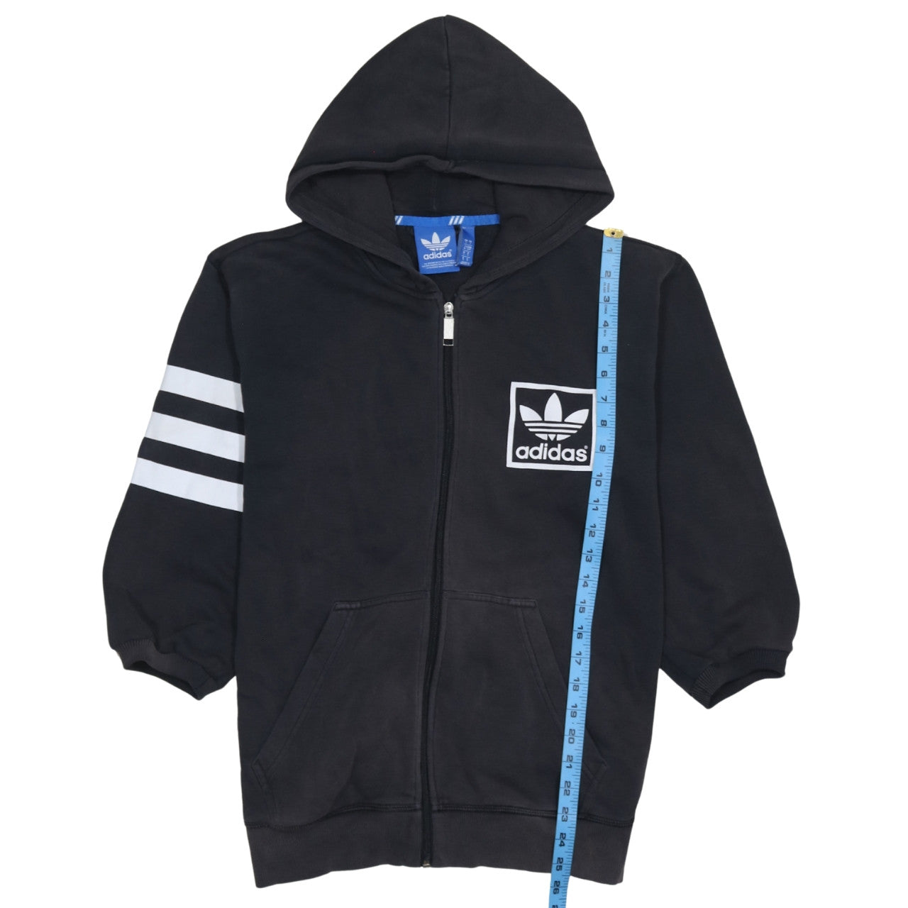 Adidas Womens Black Full Zip Hoodie Small Trefoil Logo Cotton Blend