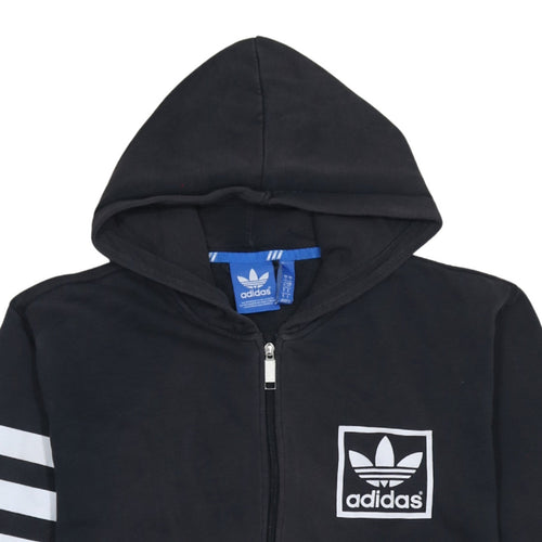 Adidas Womens Black Full Zip Hoodie Small Trefoil Logo Cotton Blend