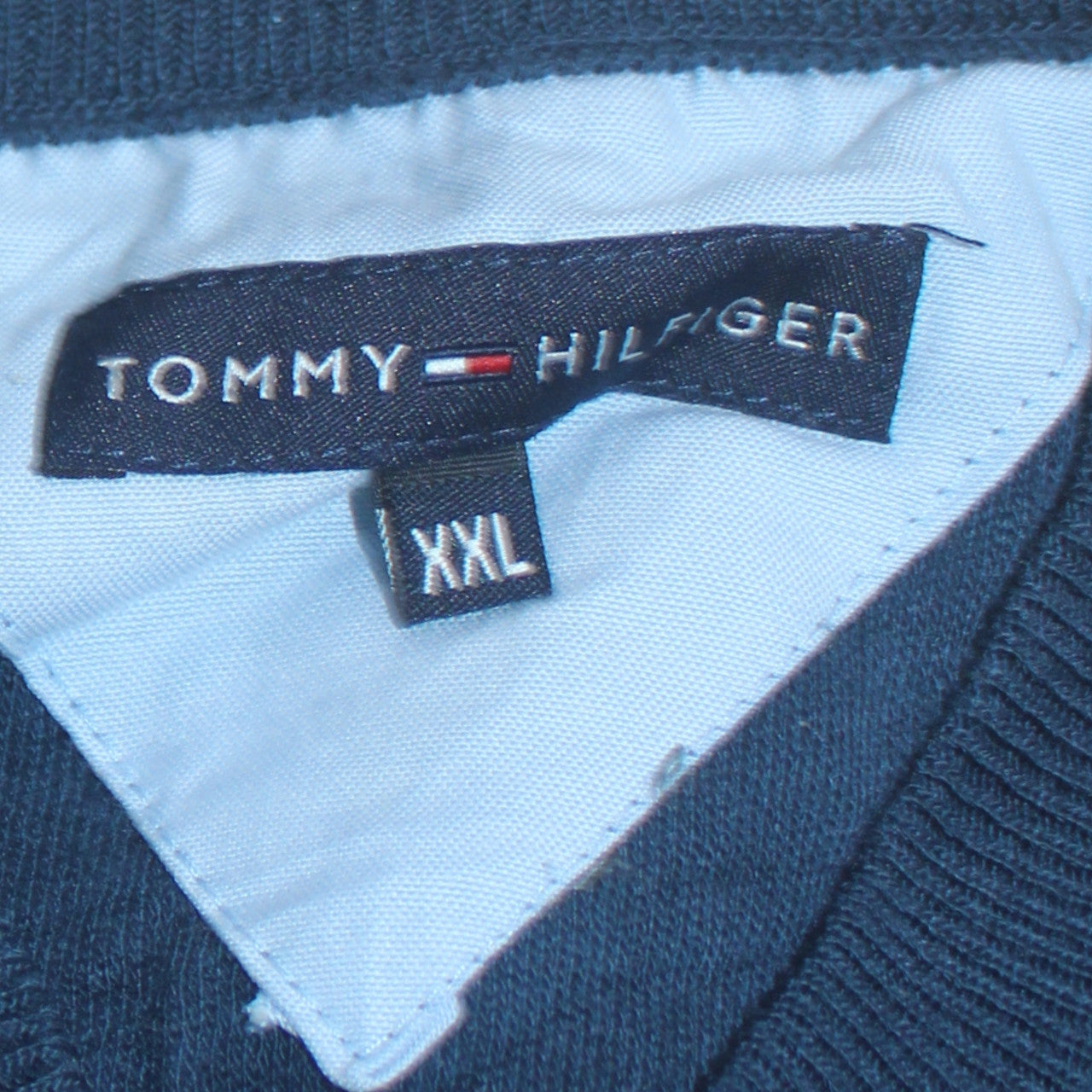 Tommy Hilfiger Men’s Blue Cotton V-Neck Jumper 2XL