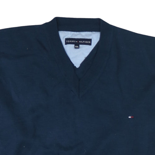 Tommy Hilfiger Men’s Blue Cotton V-Neck Jumper 2XL