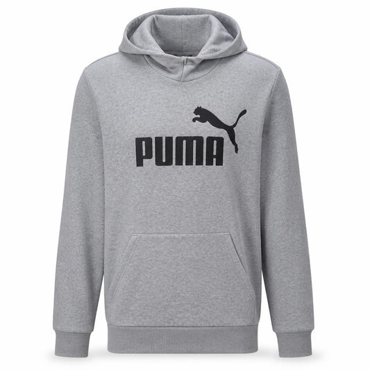 Front view of Puma Men’s Grey Pullover Hoodie Small Regular Fit Logo Fleece