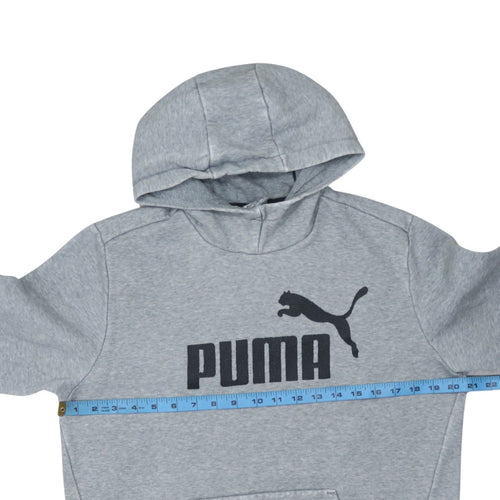 Puma Men’s Grey Pullover Hoodie Small Regular Fit Logo Fleece