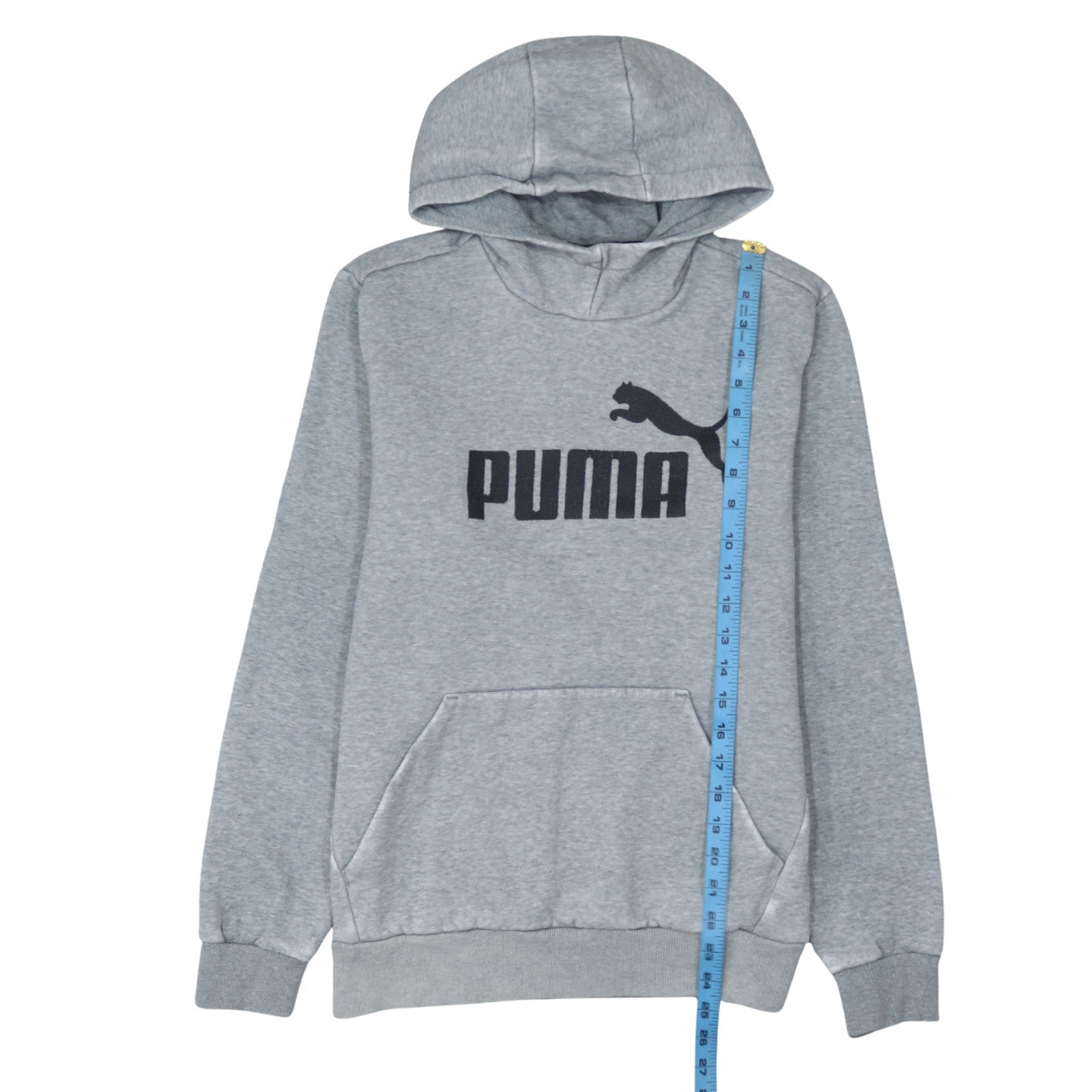 Puma Men’s Grey Pullover Hoodie Small Regular Fit Logo Fleece