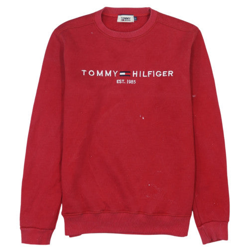 Tommy Hilfiger Mens Red Small Pullover Sweatshirt Crew Neck Fleece