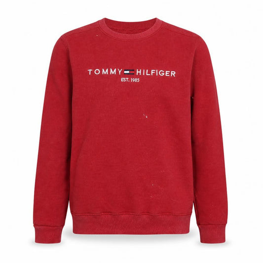 Front view of Tommy Hilfiger men’s red small pullover sweatshirt crew neck fleece