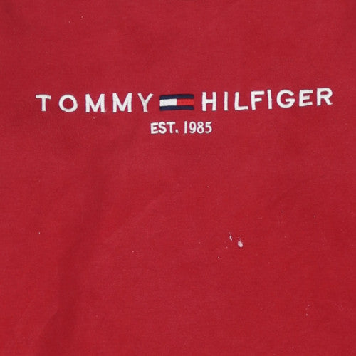 Tommy Hilfiger Mens Red Small Pullover Sweatshirt Crew Neck Fleece