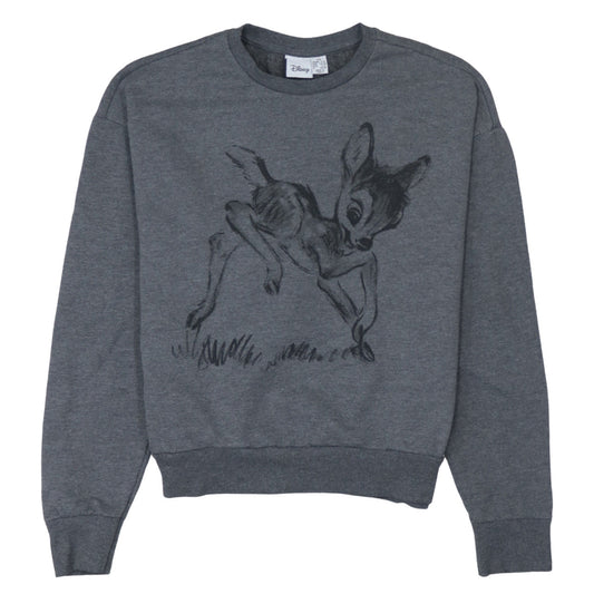 Disney Women Grey Bambi Graphic Crew Neck Sweatshirt XS