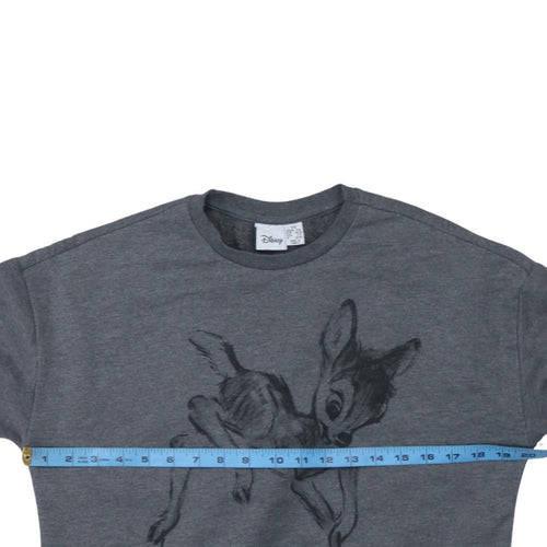 Disney Women Grey Bambi Graphic Crew Neck Sweatshirt XS