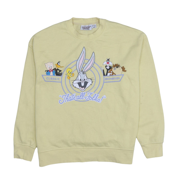 Looney Tunes Women's Yellow Classic Crew Neck Pullover Sweatshirt Size S