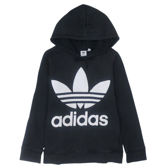 Adidas Womens Black Pullover Hoodie Size 14 Logo Print Sweatshirt