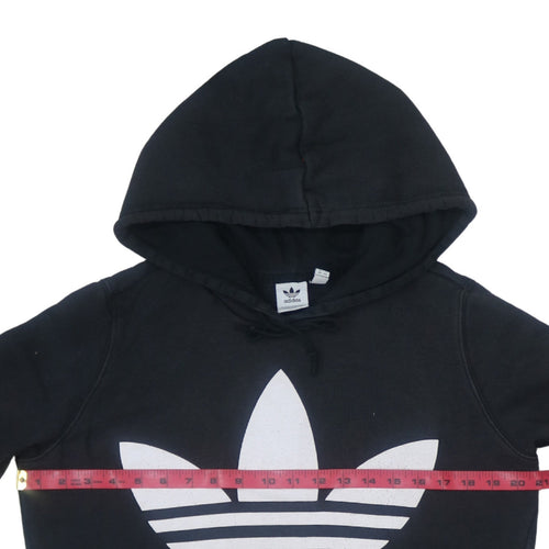 Adidas Womens Black Pullover Hoodie Size 14 Logo Print Sweatshirt