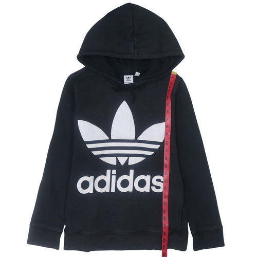 Adidas Womens Black Pullover Hoodie Size 14 Logo Print Sweatshirt