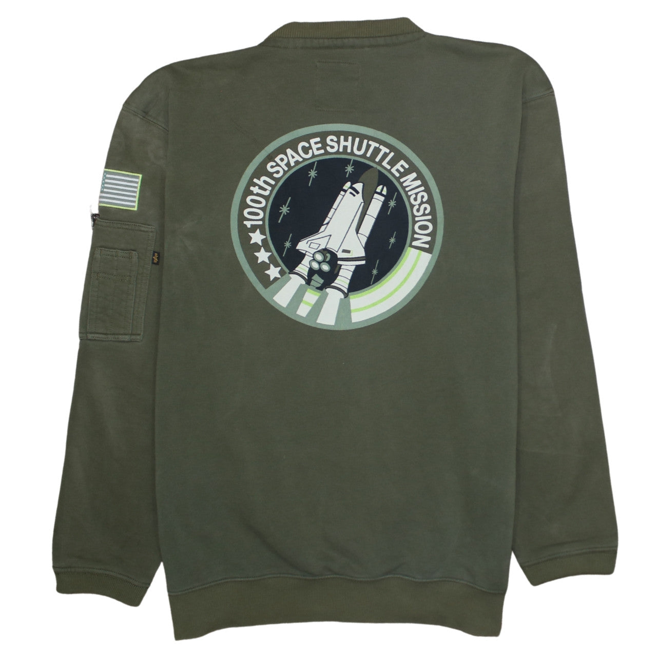 Alpha Industries NASA Green Men’s Sweatshirt 2XL Crew Neck Pullover
