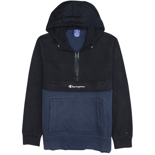 Champion Men's Black & Navy 1/2 Zip Pullover Hoodie Size L