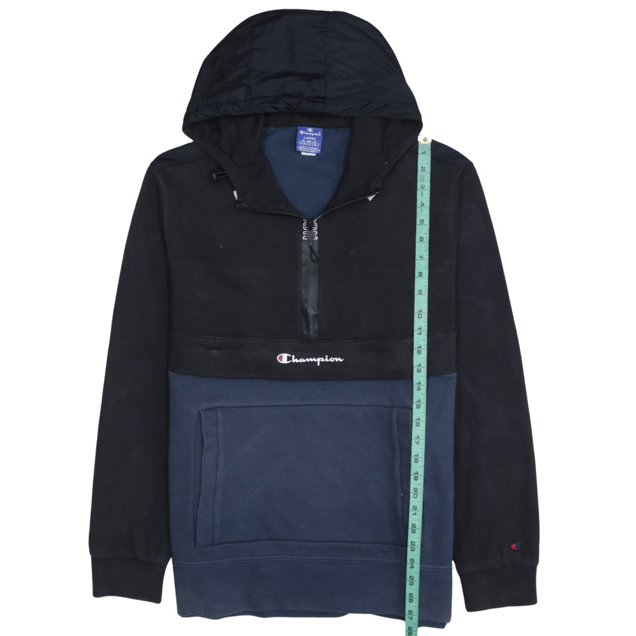 Champion Men's Black & Navy 1/2 Zip Pullover Hoodie Size L