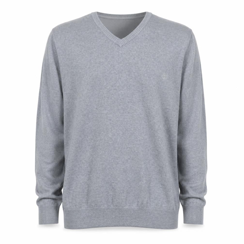 Front view of Timberland Men’s Grey Cotton V-Neck Jumper XL Regular Fit