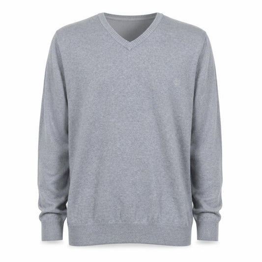 Front view of Timberland Men’s Grey Cotton V-Neck Jumper XL Regular Fit