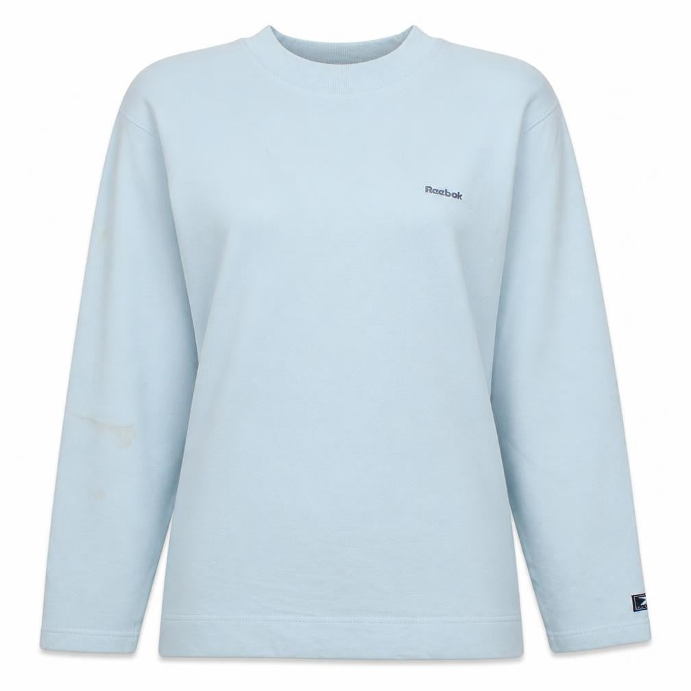 Front view of Reebok Women Light Blue Cotton Blend Crew Neck Pullover Sweatshirt, size 10