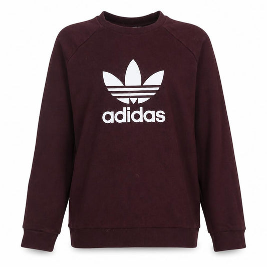 Front view of Adidas women’s burgundy crew neck logo sweatshirt xl