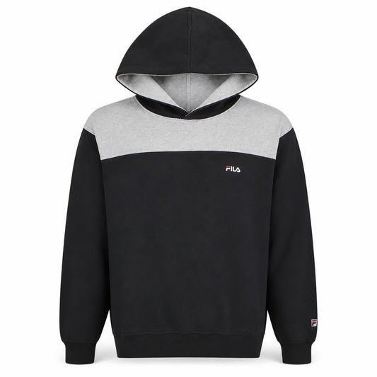 Front view of Fila men’s black & grey pullover hoodie, size L, regular fit