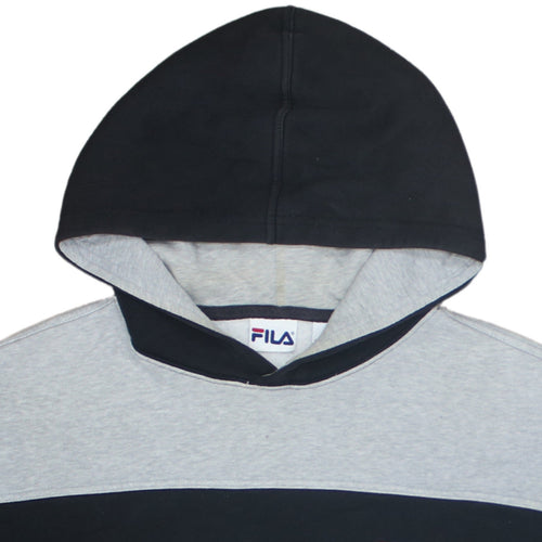 FILA Mens Black & Grey Pullover Hoodie Size L Regular Fit