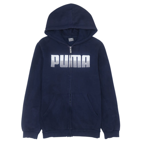 Puma Boys Blue Full Zip Hoodie 13-14 Years Fleece Logo Sweatshirt
