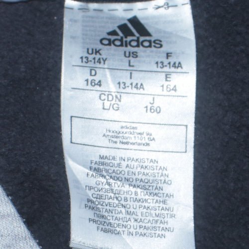 Adidas Boys Black Pullover Hoodie 13-14 Years Sports Logo Sweatshirt