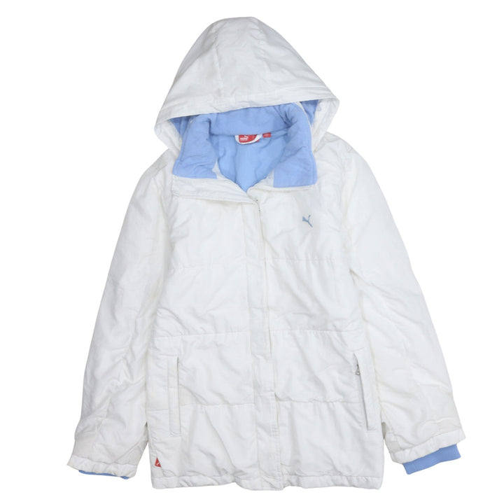 Puma Women's White Hooded Puffer Jacket Size M Winter Coat